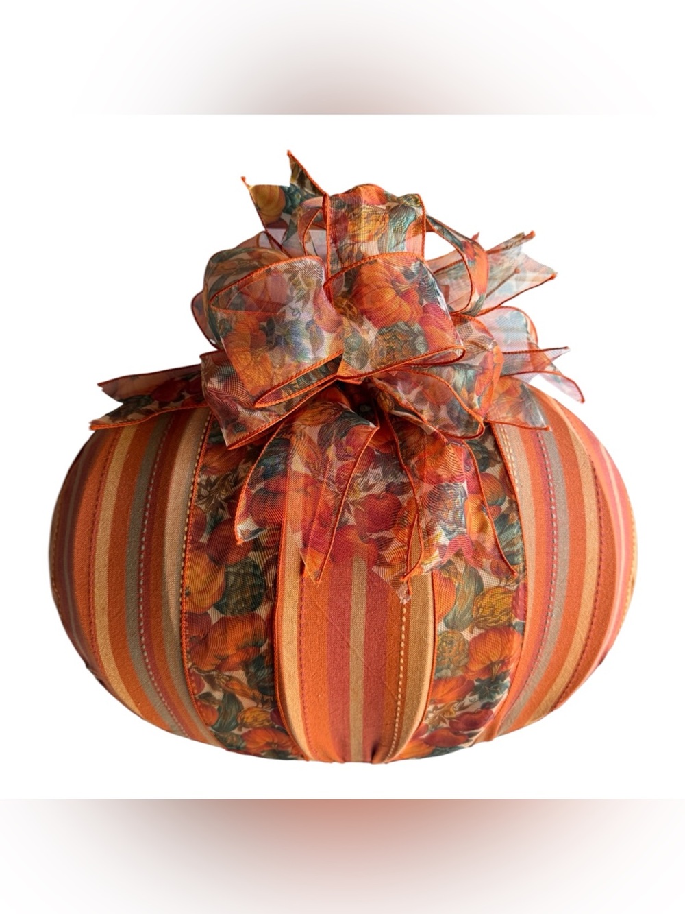 Fall Fabric Pumpkin Decorative Harvest Floral Stripe Bow Autumn Decor